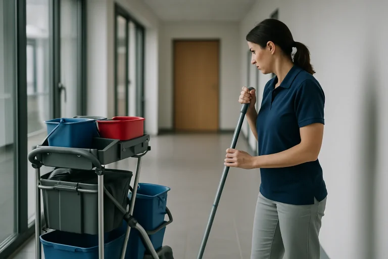 Professionnel du nettoyage à LES LANDES-GENUSSON en train de nettoyer un appartement insalubre.