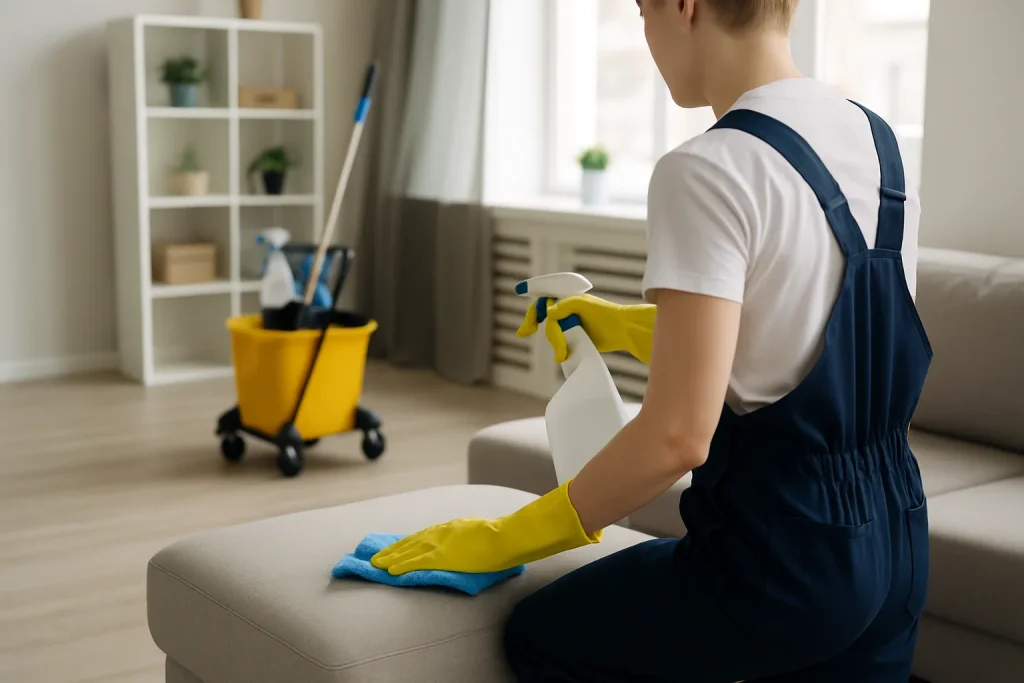 Équipe de nettoyage désinfectant un appartement à Cugand après un sinistre.