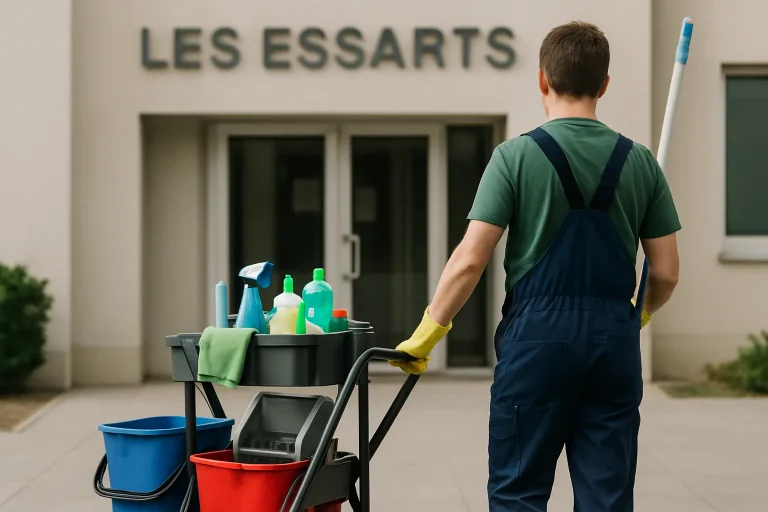 Équipe de nettoyage professionnelle à Les Essarts utilisant des équipements modernes dans un appartement.