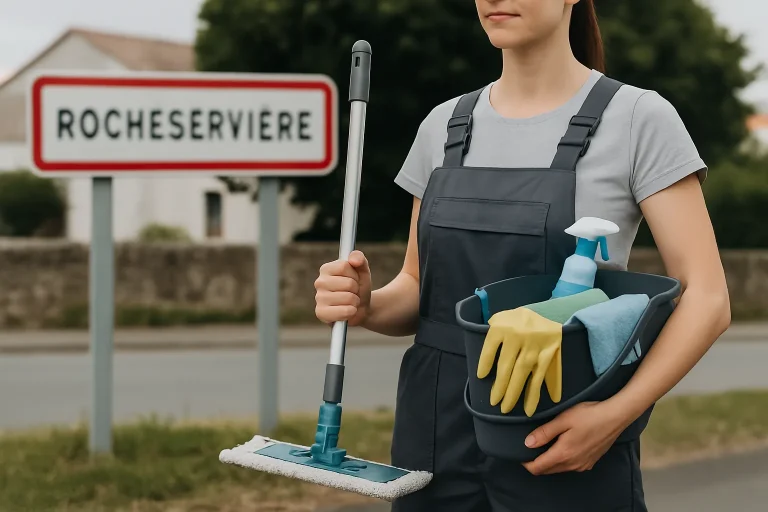 Une équipe de nettoyage dans un appartement en désordre à Rocheservière, préparée à intervenir.