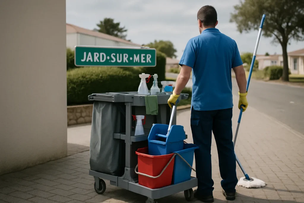 Un professionnel du nettoyage s'occupe d'un appartement à Jard-sur-Mer, démontrant des services de nettoyage.