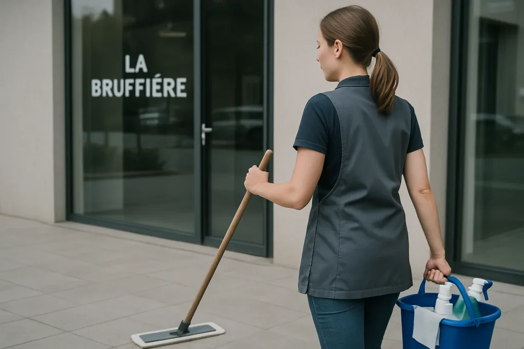 Un agent de nettoyage nettoyant un appartement en désordre à La Bruffière.