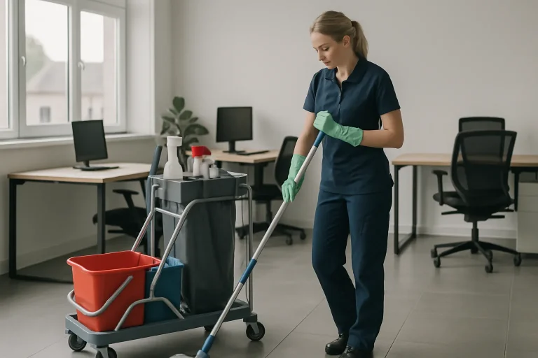 Équipe professionnelle effectuant un nettoyage minutieux dans un bureau à Saint-Hilaire-de-Loulay.