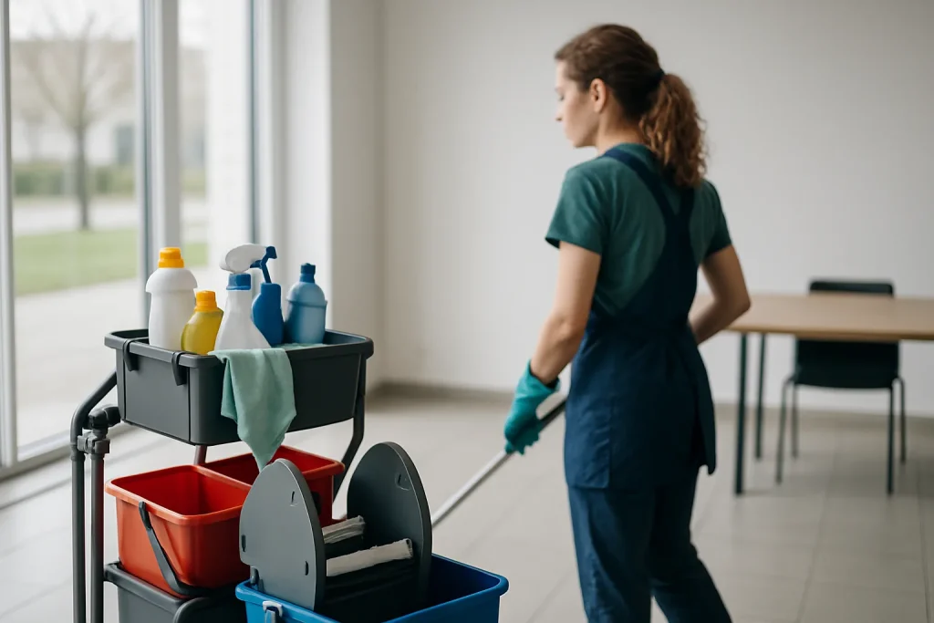 Techniciens en nettoyage à Saint-Florent-des-Bois, utilisant des équipements modernes.