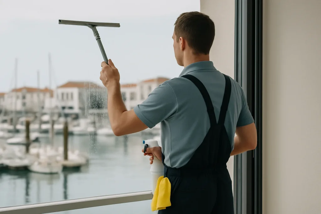 Agents de nettoyage à Saint-Gilles-Croix-de-Vie utilisant des équipements professionnels dans un bureau moderne.