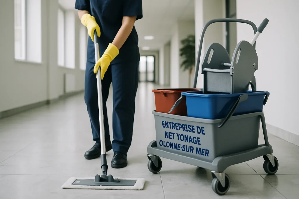 Un professionnel du nettoyage dans un bureau à Olonne-sur-Mer, utilisant des équipements modernes.