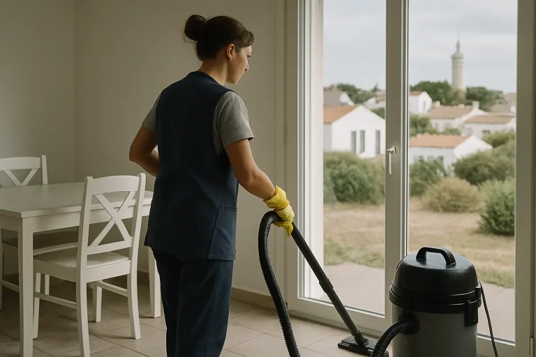 Employés d'une entreprise de nettoyage à L'ILE-D'YEU nettoyant une maison en bord de mer.