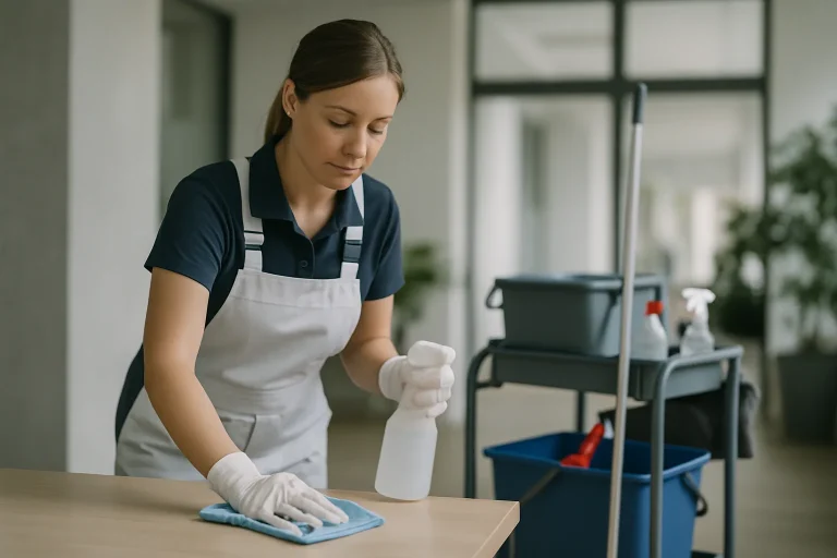 Équipe de nettoyage à Aizenay nettoyant un appartement en désordre avec des produits modernes.