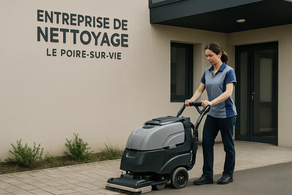 Professionnels du nettoyage travaillant dans un appartement insalubre à Le Poiré-sur-Vie.