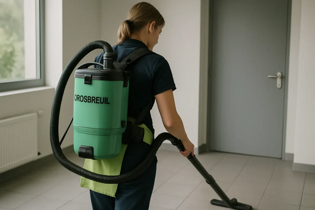 Un professionnel nettoyant un appartement insalubre à Grosbreuil avec des équipements modernes.