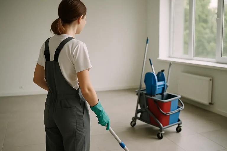 Un agent de nettoyage en train de désinfecter un appartement à La Gaubretière avec des équipements modernes.
